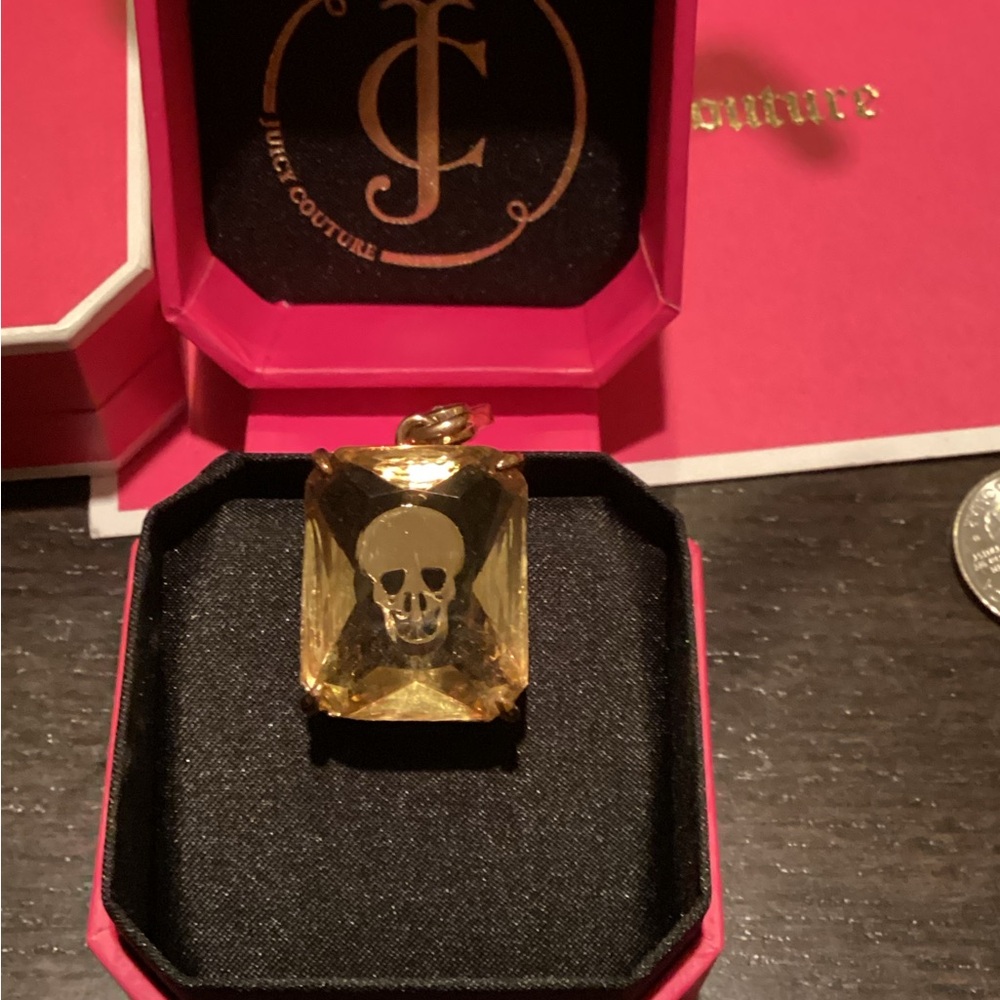Y2K Juicy Couture Large emerald shape crystal jewel with skull charm RARE